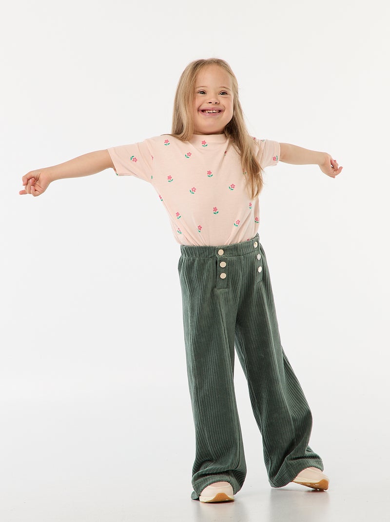 Pantalon en velours avec ouverture double par pressions - So Easy Vert - Kiabi