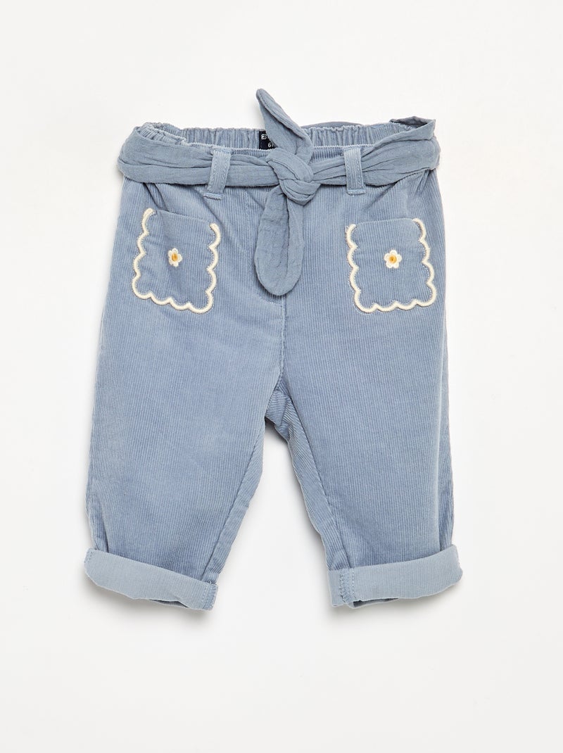 Pantalon en velours avec poches brodées Bleu - Kiabi