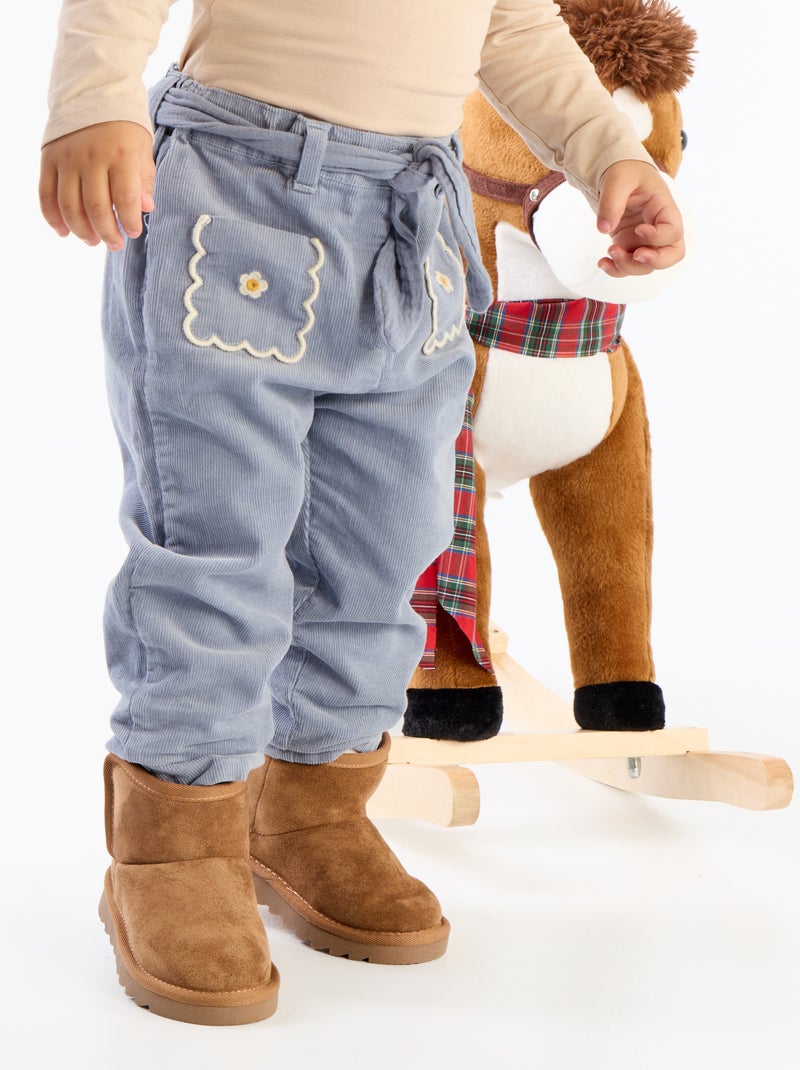 Pantalon en velours avec poches brodées Bleu - Kiabi