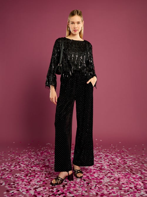 Pantalon en velours avec strass - Kiabi