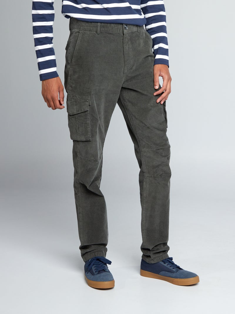 Pantalon en velours côtelé à multi poches + d'1m90 Kaki - Kiabi