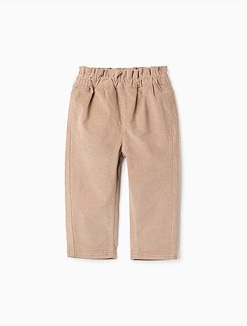 Pantalon en velours côtelé à taille paperbag avec volants