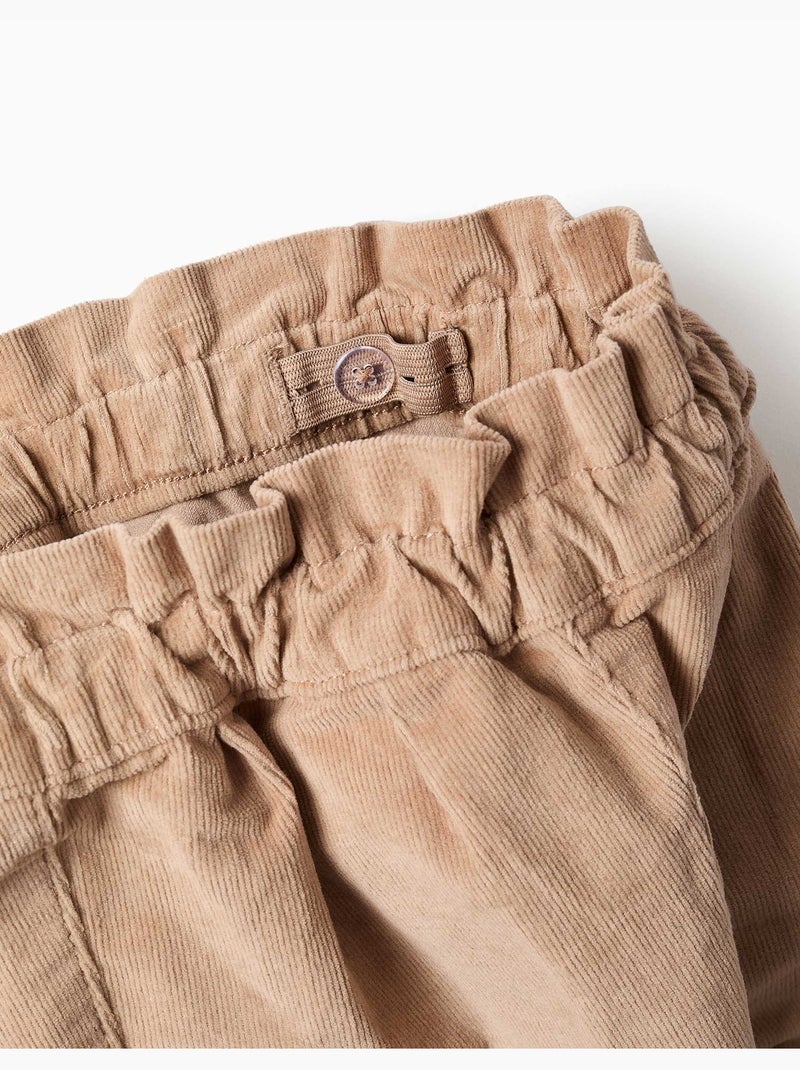 Pantalon en velours côtelé à taille paperbag avec volants Beige clair - Kiabi