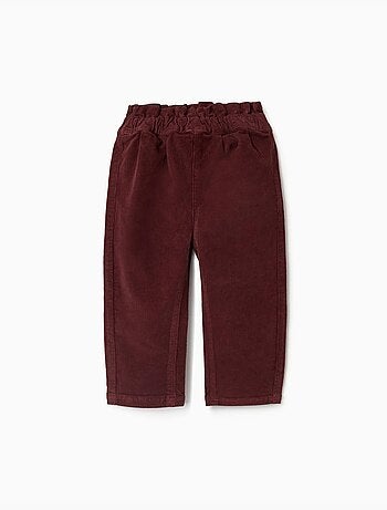 Pantalon en velours côtelé à taille paperbag avec volants