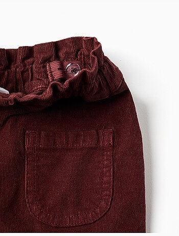 Pantalon en velours côtelé à taille paperbag avec volants