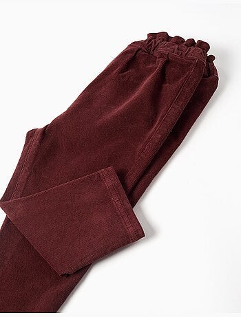 Pantalon en velours côtelé à taille paperbag avec volants
