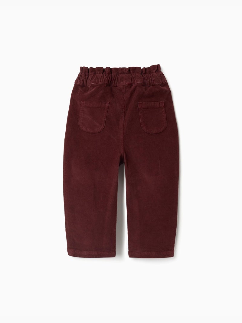 Pantalon en velours côtelé à taille paperbag avec volants Marron - Kiabi