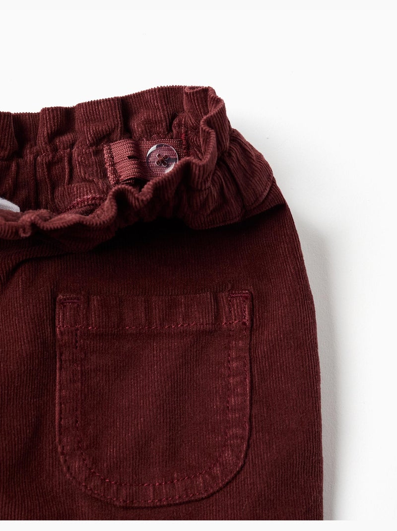 Pantalon en velours côtelé à taille paperbag avec volants Marron - Kiabi