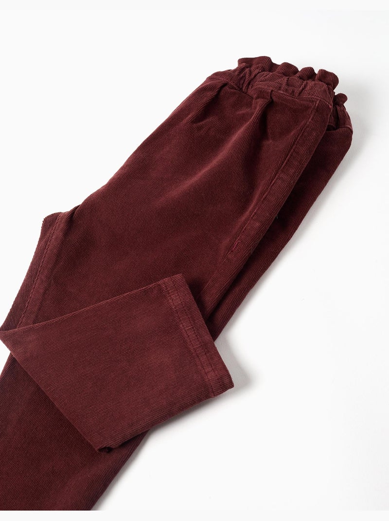 Pantalon en velours côtelé à taille paperbag avec volants Marron - Kiabi