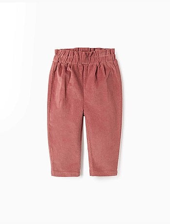Pantalon en velours côtelé à taille paperbag avec volants