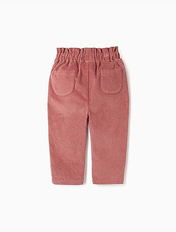 Pantalon en velours côtelé à taille paperbag avec volants