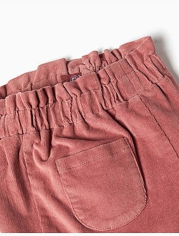Pantalon en velours côtelé à taille paperbag avec volants