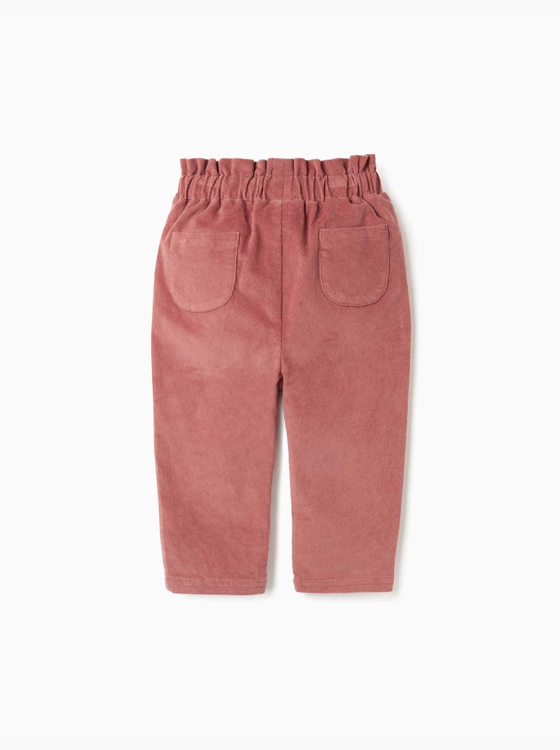 Pantalon en velours côtelé à taille paperbag avec volants Rose - Kiabi
