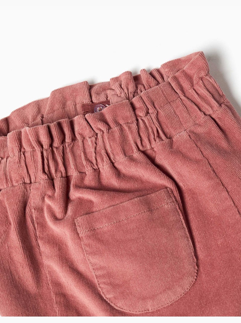 Pantalon en velours côtelé à taille paperbag avec volants Rose - Kiabi