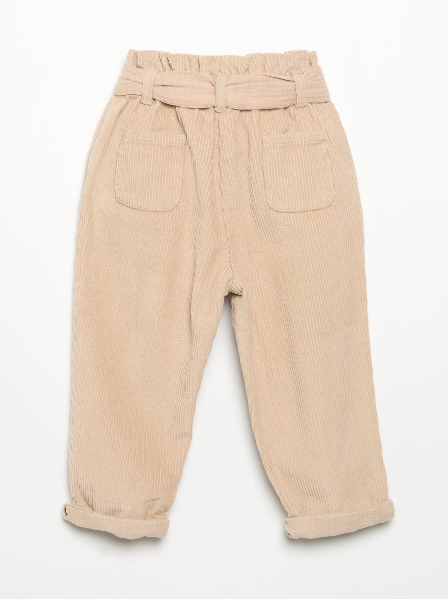 Pantalon en velours côtelé avec ceinture incluse - Beige
