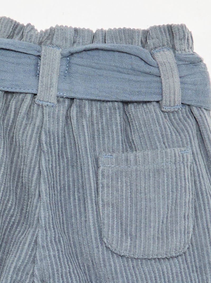 Pantalon en velours côtelé avec ceinture incluse Bleu - Kiabi
