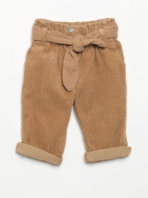 Pantalon en velours côtelé avec ceinture incluse - Kiabi