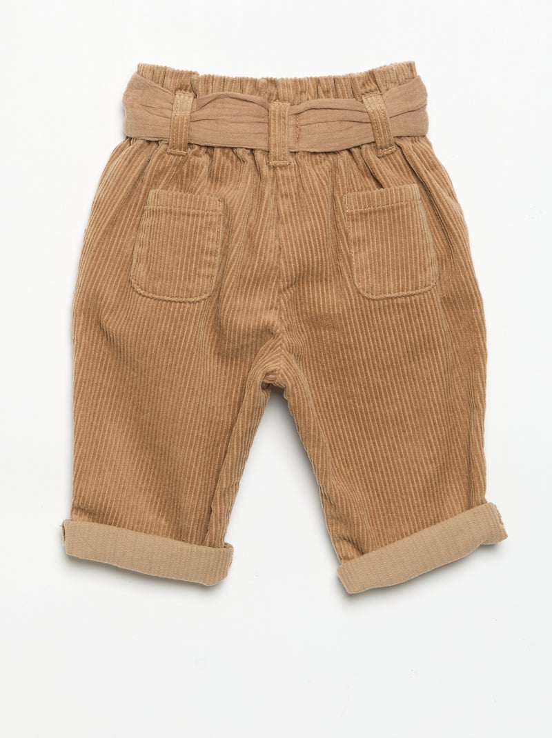 Pantalon en velours côtelé avec ceinture incluse Marron - Kiabi