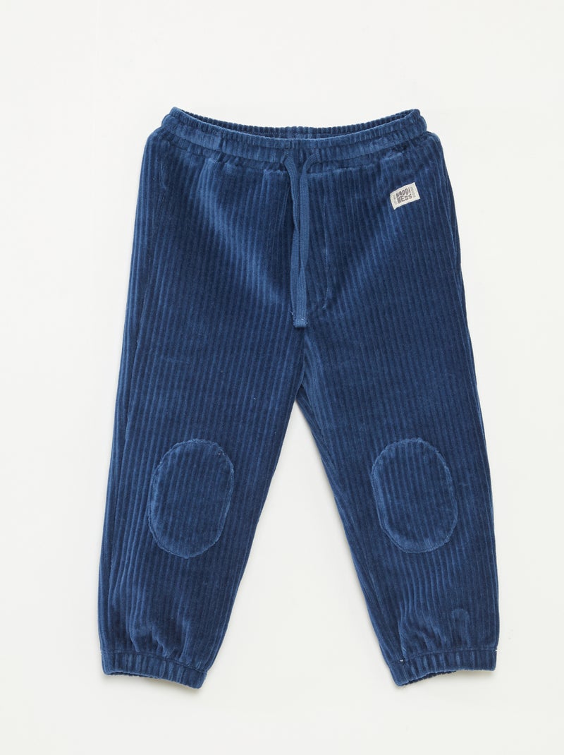 Pantalon en velours côtelé avec taille élastiquée Bleu - Kiabi