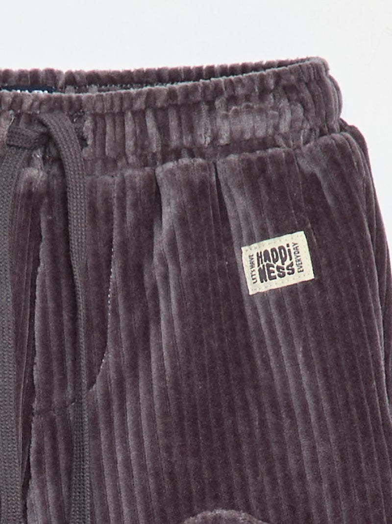 Pantalon en velours côtelé avec taille élastiquée Gris - Kiabi