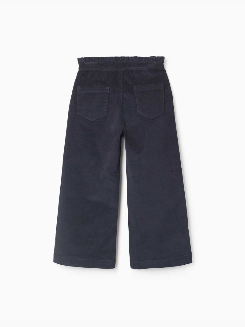 Pantalon en velours côtelé avec taille paperbag à volants Bleu foncé - Kiabi