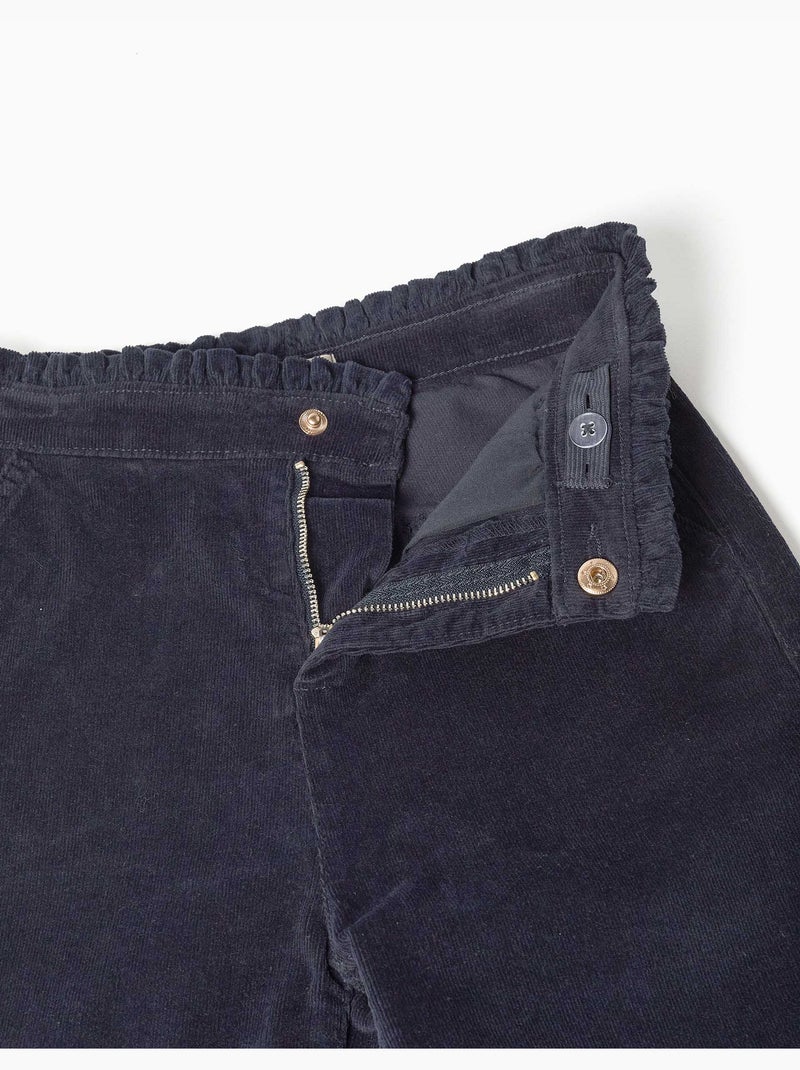 Pantalon en velours côtelé avec taille paperbag à volants Bleu foncé - Kiabi