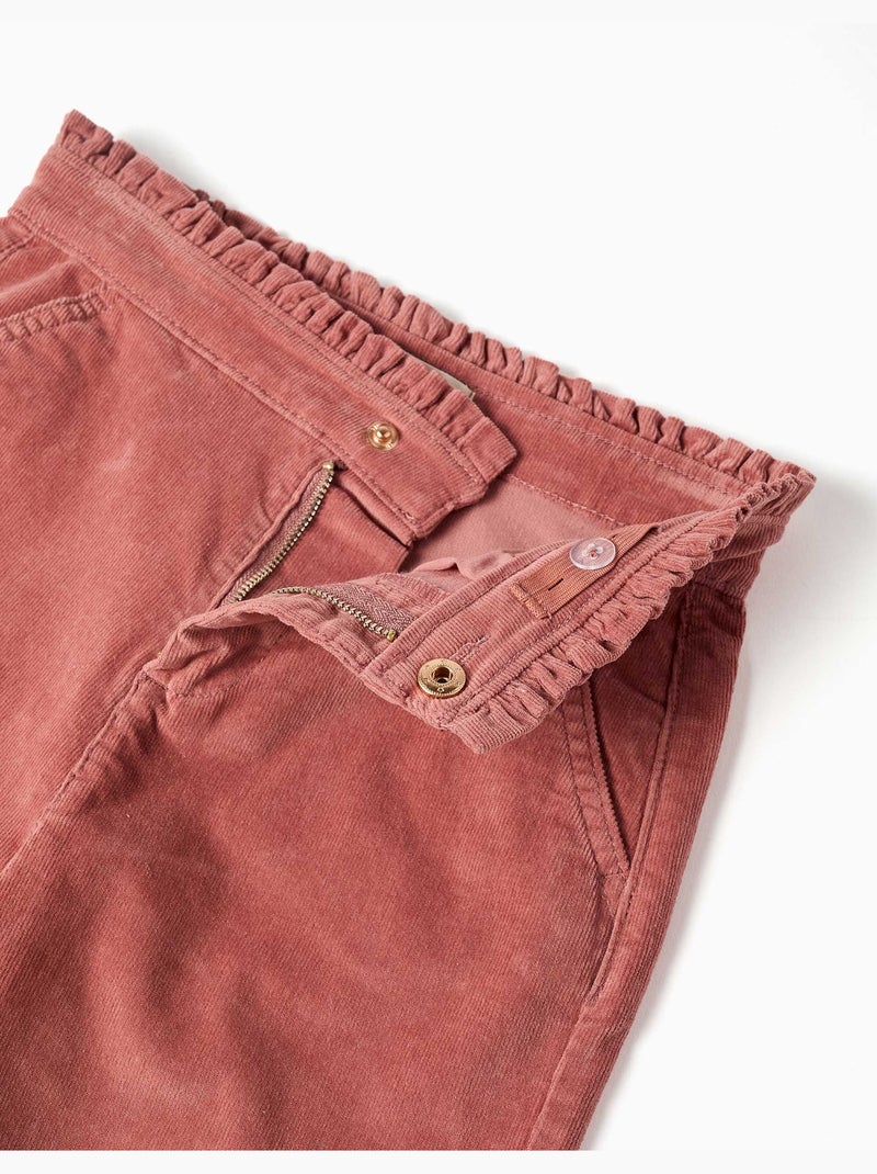 Pantalon en velours côtelé avec taille paperbag à volants Rose - Kiabi