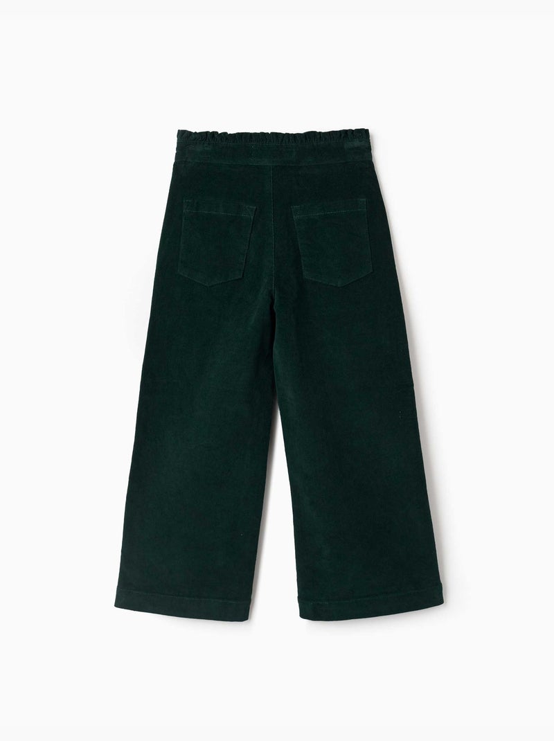 Pantalon en velours côtelé avec taille paperbag à volants Vert foncé - Kiabi