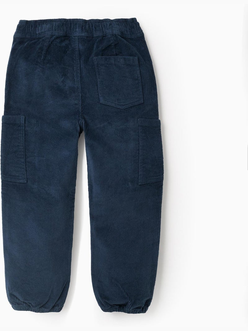 Pantalon en Velours Côtelé Cargo Bleu foncé - Kiabi