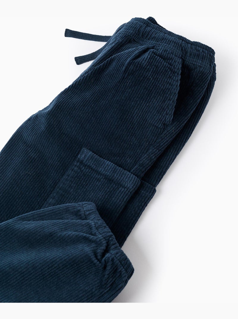 Pantalon en Velours Côtelé Cargo Bleu foncé - Kiabi