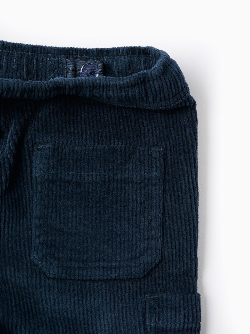 Pantalon en Velours Côtelé Cargo Bleu foncé - Kiabi