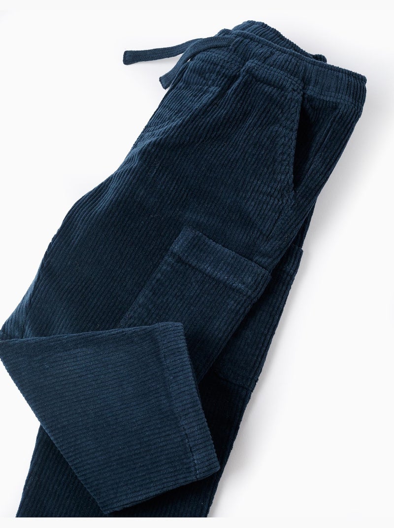 Pantalon en Velours Côtelé Cargo Bleu foncé - Kiabi