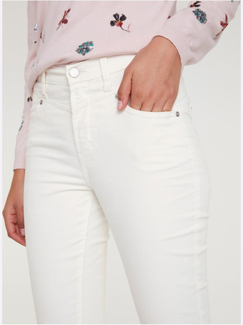 Pantalon en velours côtelé coupe droite avec poches - taille courte - helline Blanc cassé - Kiabi