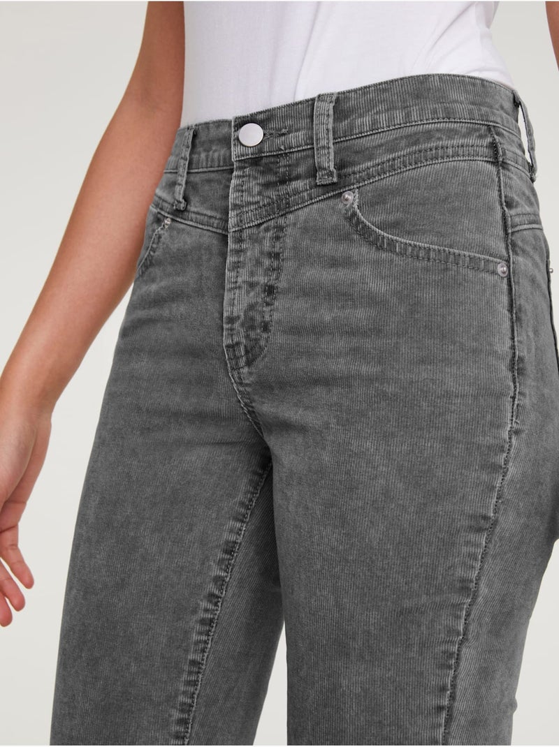Pantalon en velours côtelé coupe droite avec poches - taille courte - helline Gris Argenté - Kiabi