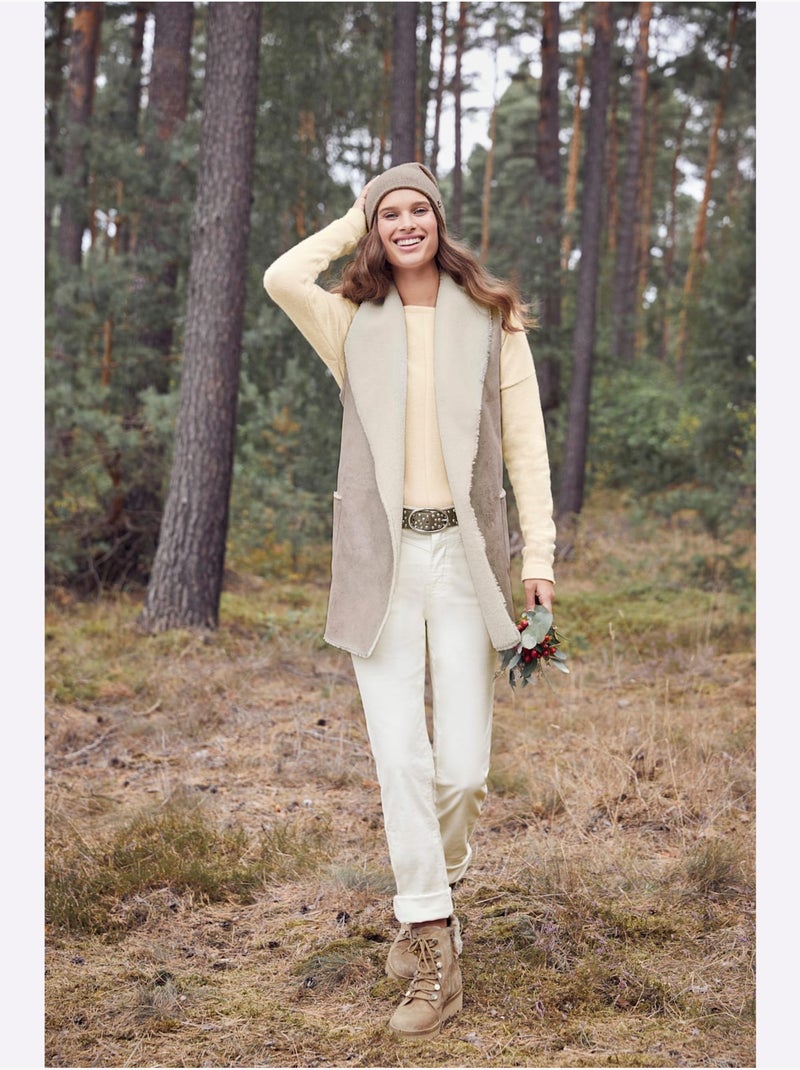 Pantalon en velours côtelé coupe droite avec poches - taille standard - helline Blanc cassé - Kiabi