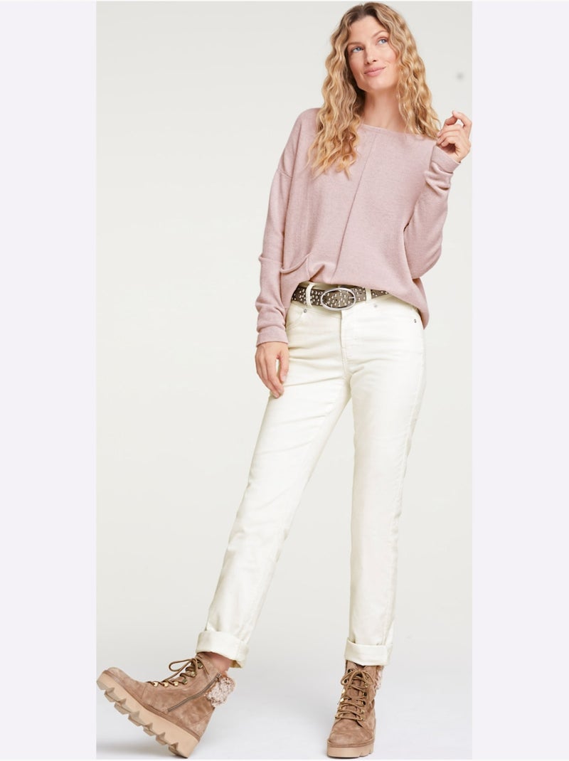 Pantalon en velours côtelé coupe droite avec poches - taille standard - helline Blanc cassé - Kiabi