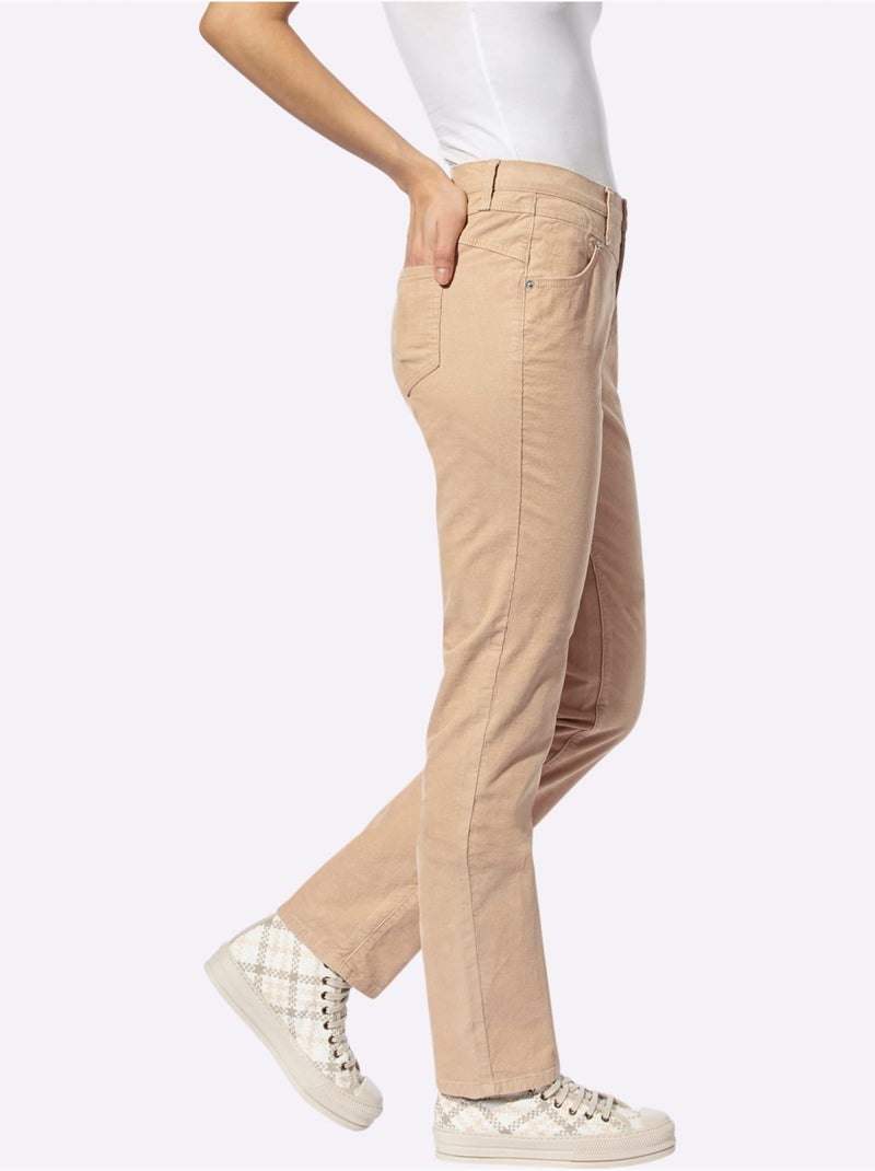 Pantalon en velours côtelé coupe droite avec poches - Taille standard - Helline Doré - Kiabi