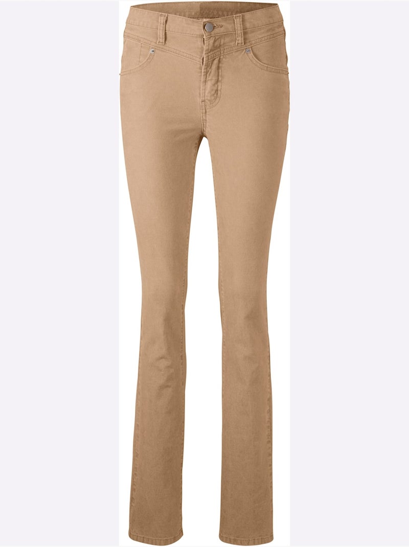 Pantalon en velours côtelé coupe droite avec poches - Taille standard - Helline Doré - Kiabi