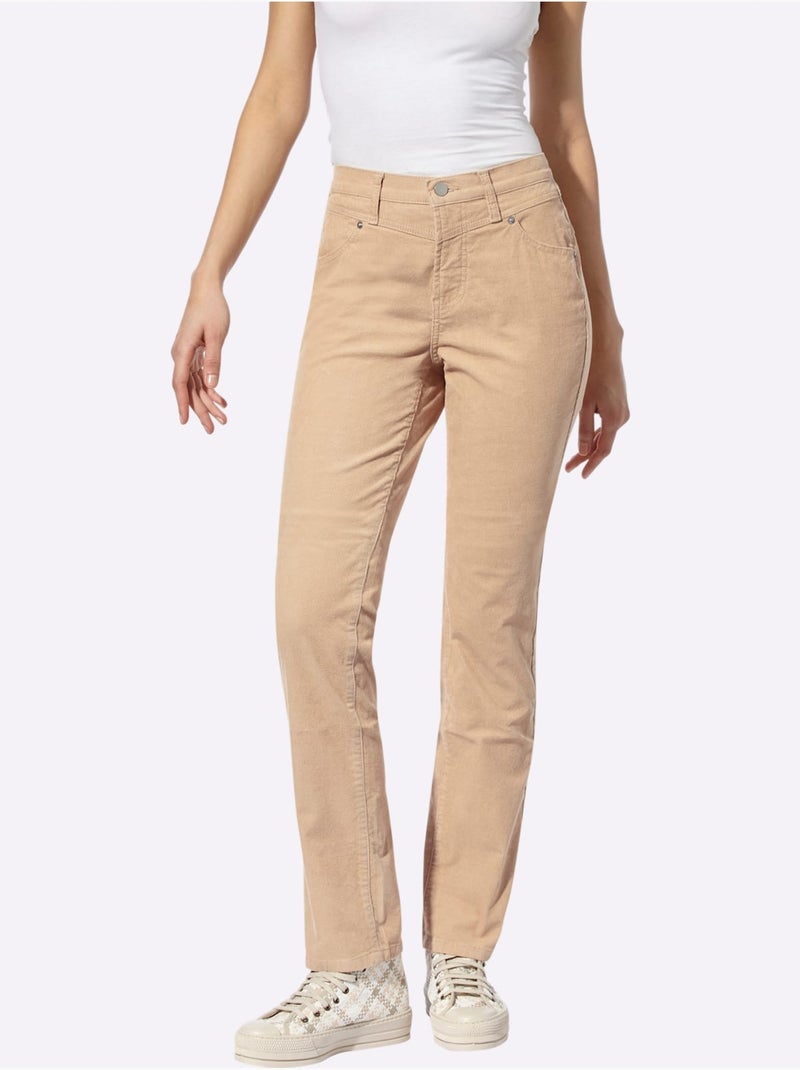 Pantalon en velours côtelé coupe droite avec poches - Taille standard - Helline Doré - Kiabi