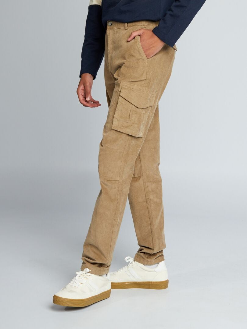 Pantalon en velours côtelé multi poches + 1m90 Beige - Kiabi