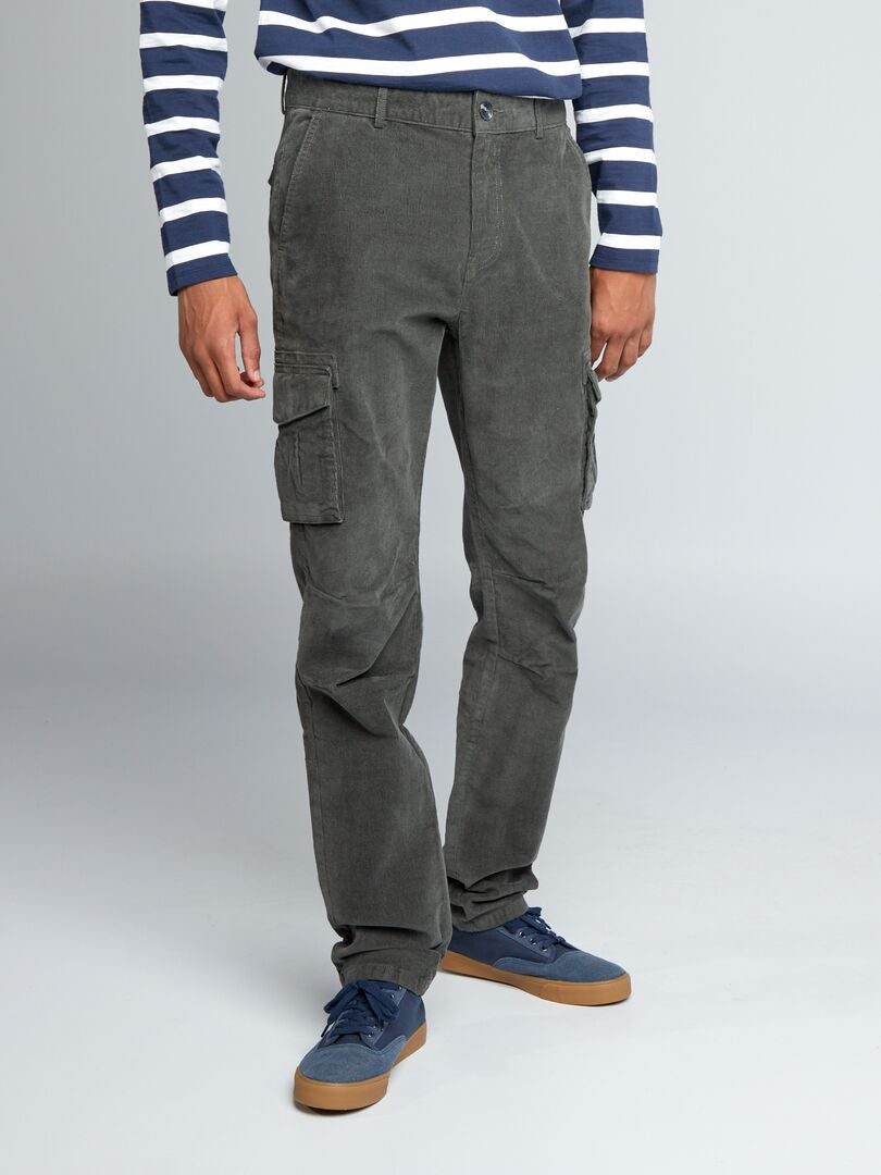 Pantalon en velours côtelé multi poches + 1m90 Vert kaki - Kiabi