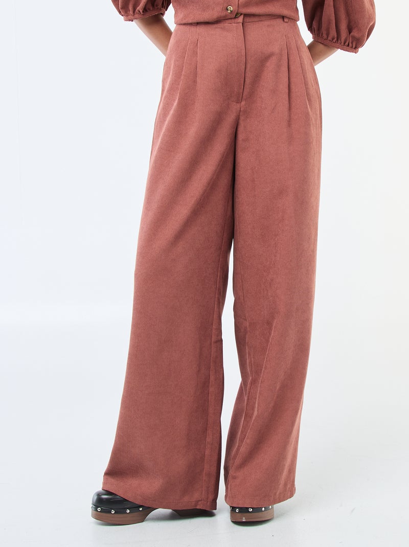 Pantalon en velours femme jambes larges Marron - Kiabi