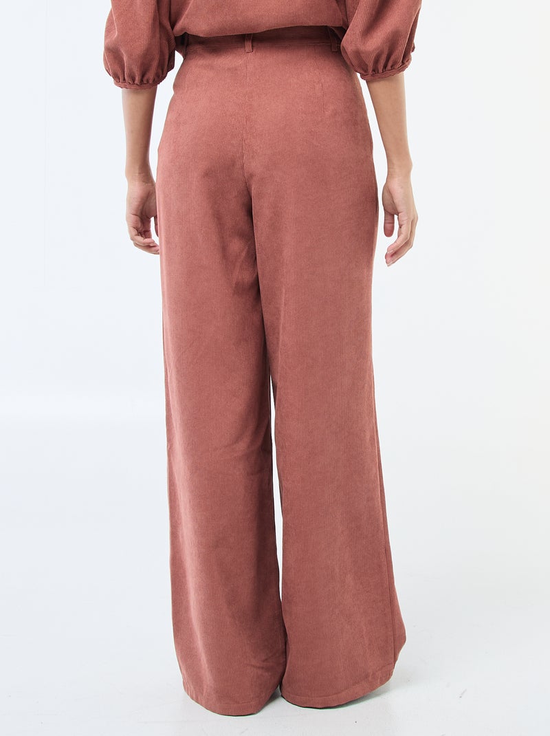 Pantalon en velours femme jambes larges Marron - Kiabi