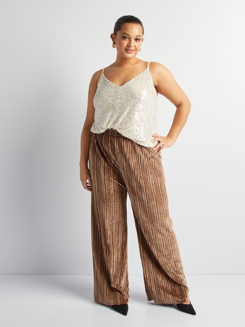 Pantalon en velours plissé Marron - Kiabi