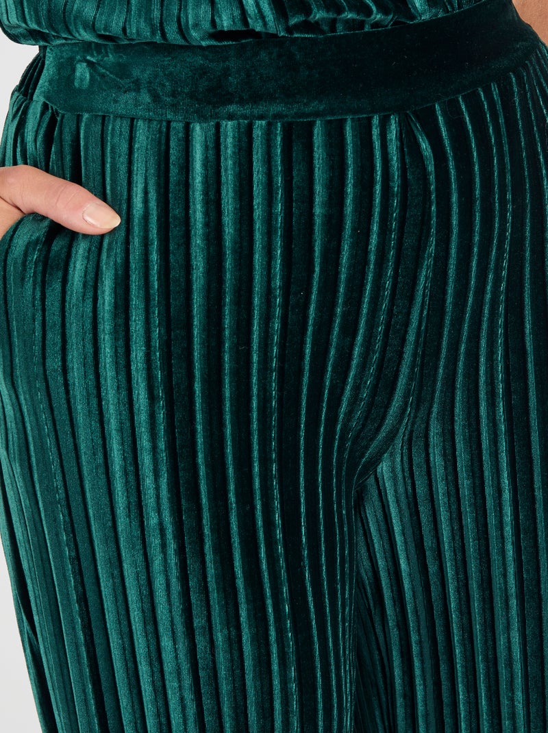 Pantalon en velours plissé satiné - Damart Vert - Kiabi