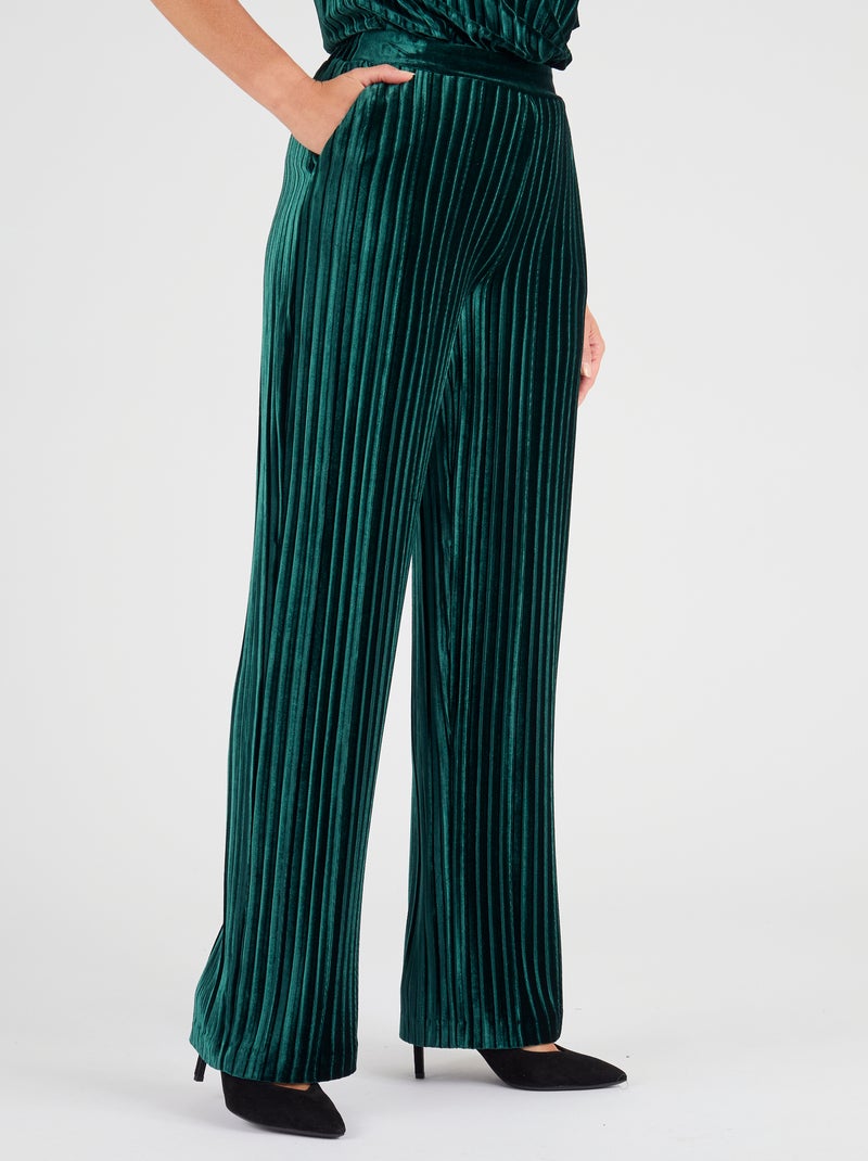 Pantalon en velours plissé satiné - Damart Vert - Kiabi