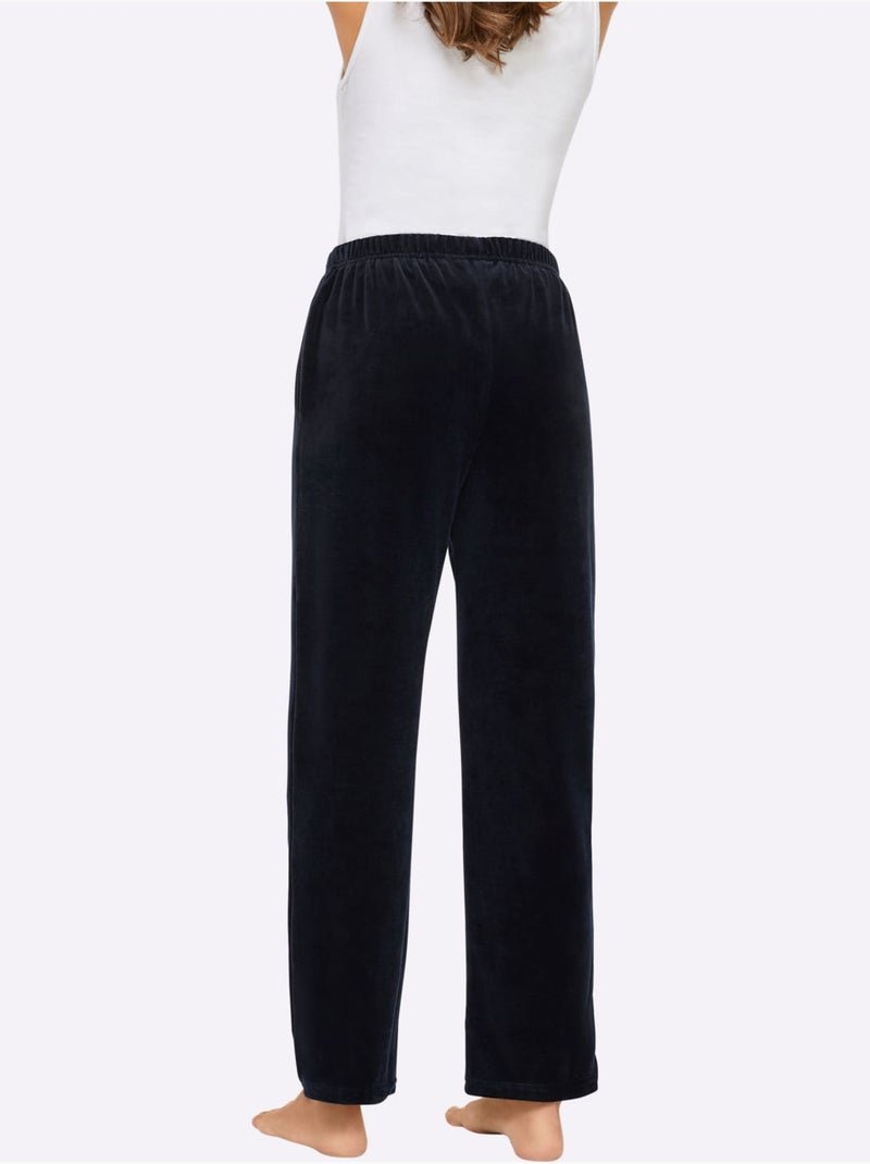 Pantalon en velours ras avec ceinture élastique et poches - Taille courte - Witt Bleu marine - Kiabi