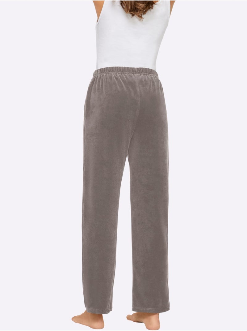 Pantalon en velours ras avec ceinture élastique et poches - Taille courte - Witt Gris - Kiabi