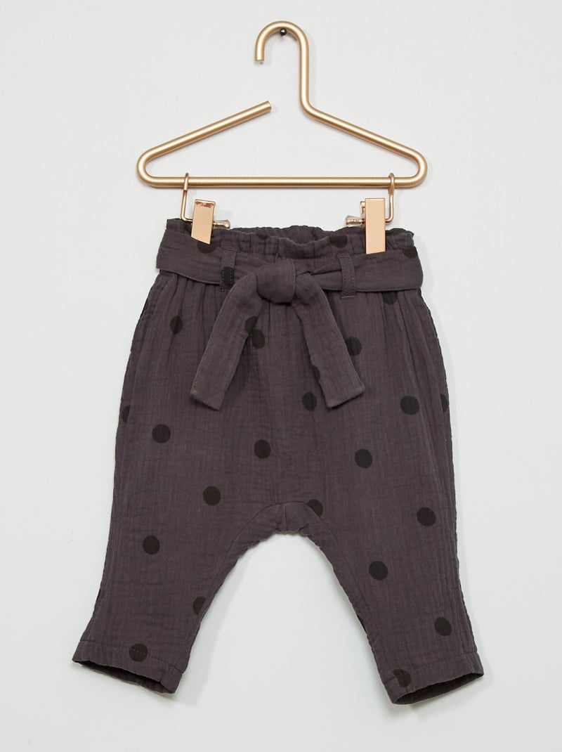 Pantalon en voile de coton gris - Kiabi