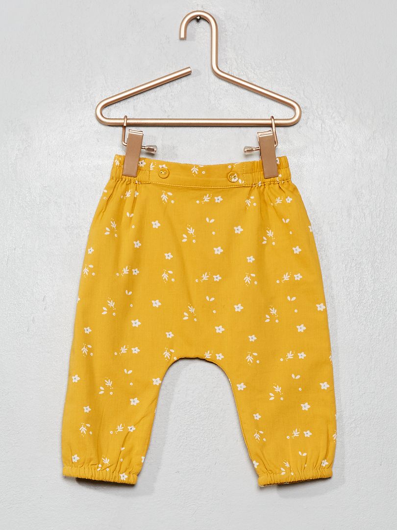 Pantalon en voile de coton imprimé 'fleurs' jaune - Kiabi
